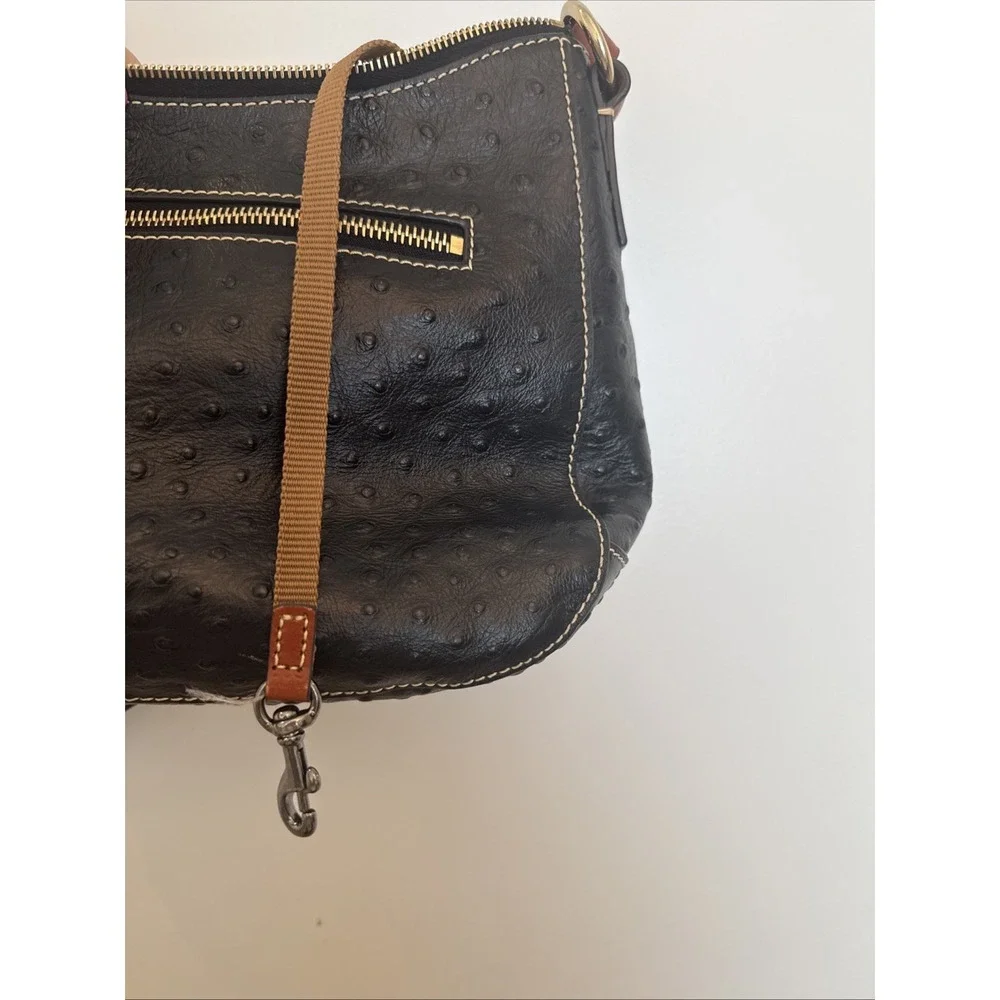 Dooney & Bourke Black Ostrich Embossed Leather Hobo Shoulder Bag Red Lining